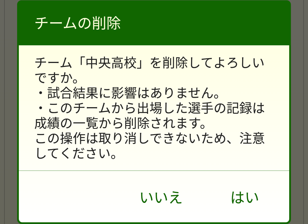 ［チームの削除］ダイアログボックス