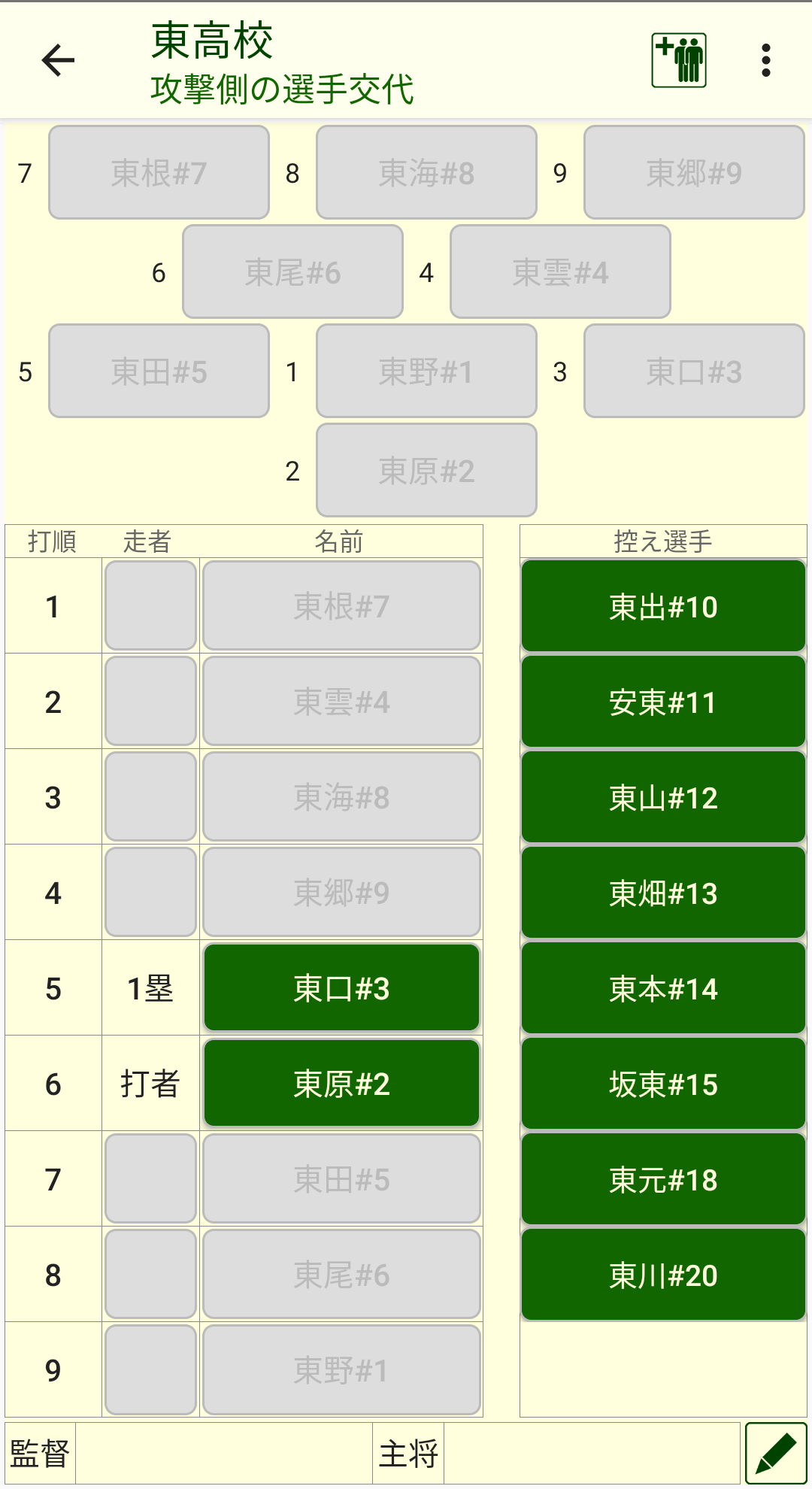 攻撃側の選手交代画面