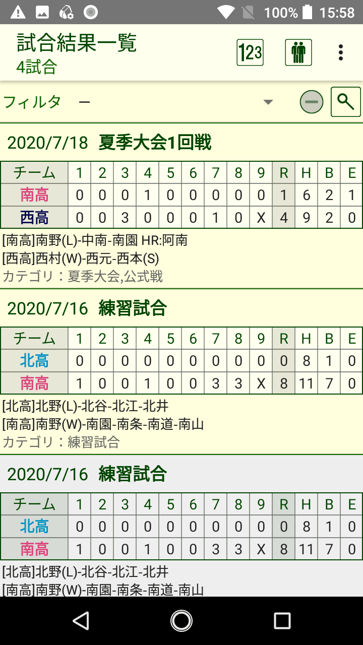 試合結果の一覧