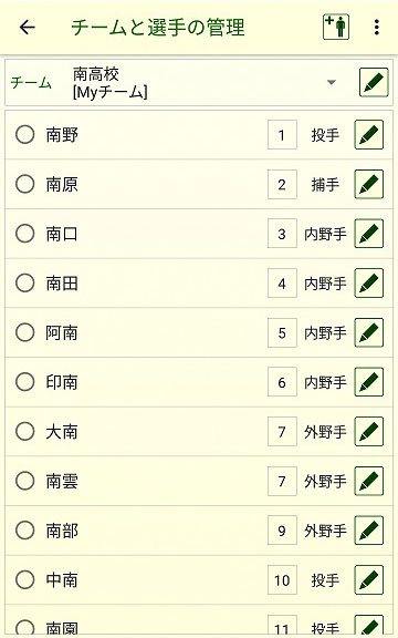 チームと選手の管理画面