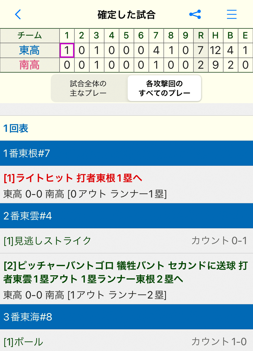 確定した試合の詳細画面