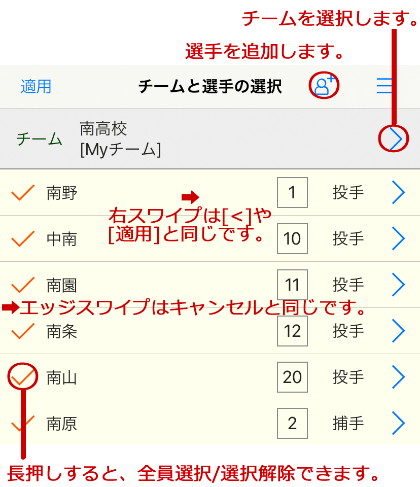 チームと選手の管理画面