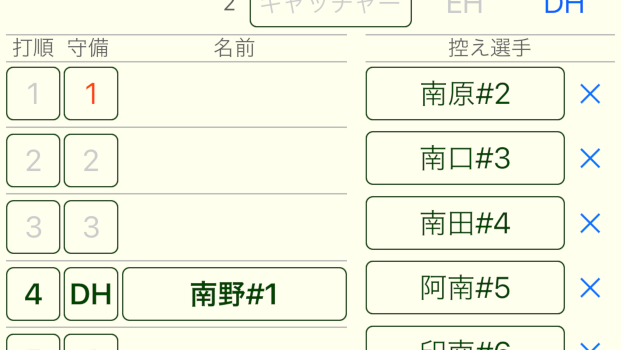 メンバー表の作成画面